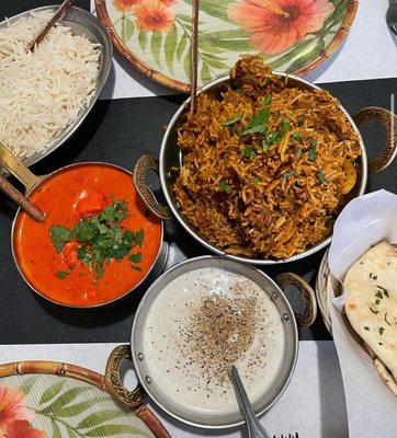 Lamb Biryani , paneer tikka masala , garlic naan