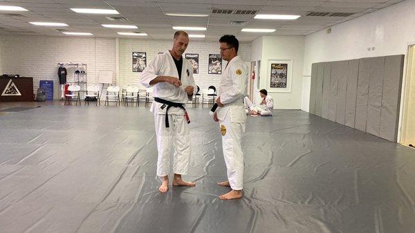 1st stripe white belt for Alex