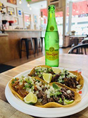 TACO PLATE and a Topo Chico.