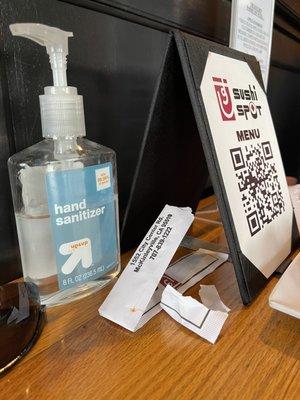 hand sani tableside and Qr menus