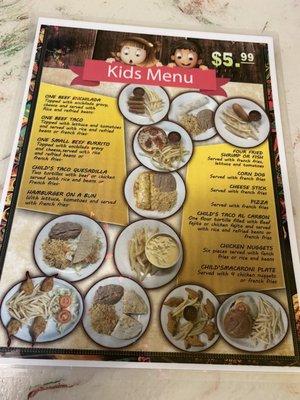 Kids menu