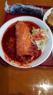 Roberto's red chile con carne smothered burrito. Overload of cumin, or something, ruined the flavor. Rate it a "C-."