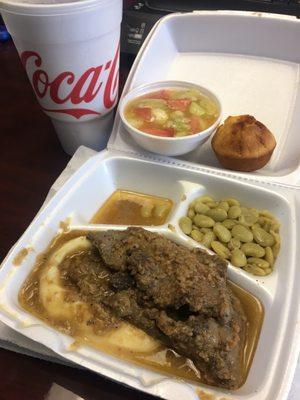 Liver and onions with Lima Beans, cucumber salad, cornbread and sweet tea!