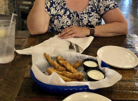 Fried pickle appetizer with ranch