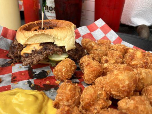 Impossible burger and tots