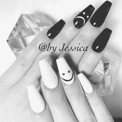 Black and white  Sad and happy face   @by Jessica Saigon Nails