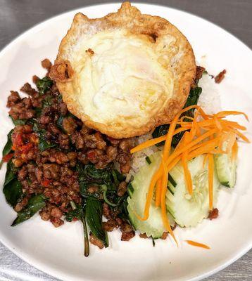 Basil minced pork over rice