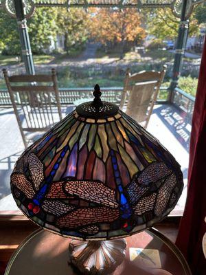 Tiffany lamp overlooking the large front porch.