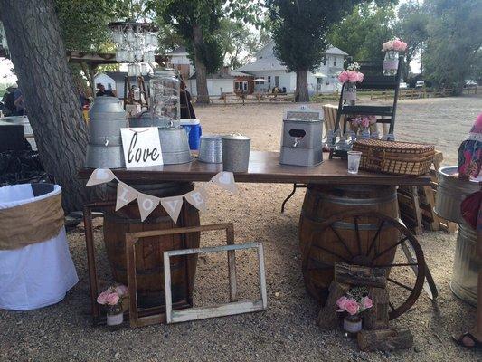 Portable bars, wine or whiskey barrels, wagon wheels and decor components all available though Event Source.