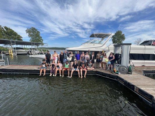 30 person yacht docked at Blind Swine Restaurant and bar on the water. Annual Employee Appreciation party time