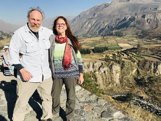 Colca Canyon Peru, home of the Condors. Again I'm wearing the anti theft pants, it was chilly so rolled the, down.