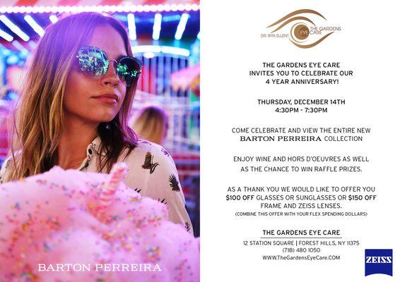 Join us for the celebrations & win yourself a pair of Barton Perreira Sunglasses or a pair of Custom Digital ZEISS LENSES!!