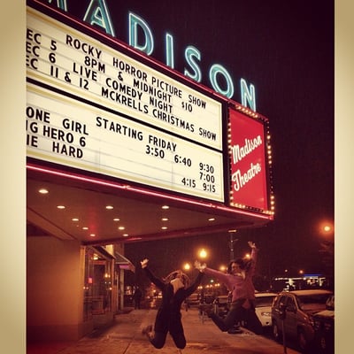 Corny jumping photo in front of the old school sign ;)