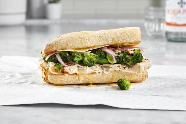 Roasted Turkey - Dill Havarti, Marinated Broccoli, Onion, Italian Dressing, Spicy Honey Mayo