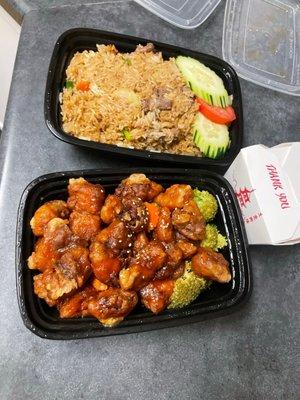 That fried rice with beef and the best Orange Chicken on the planet