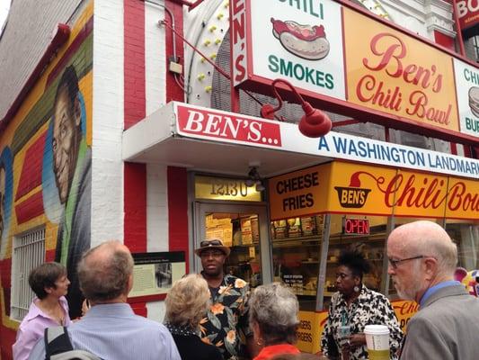 Mr. Map giving a tour in front of Ben's Chili Bowl