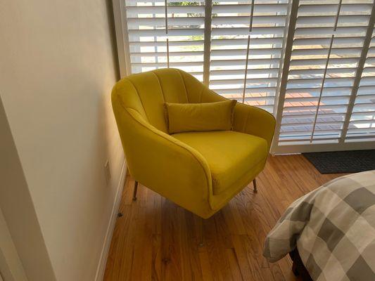 Beautiful lemon accent chair. Softer than it looks!