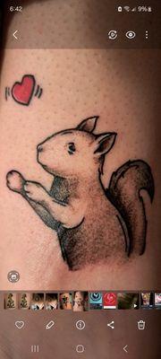 My squirrel! The incredibly talented Nick did this piece on my inner right leg.