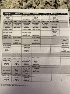 Schedule of classes part 2