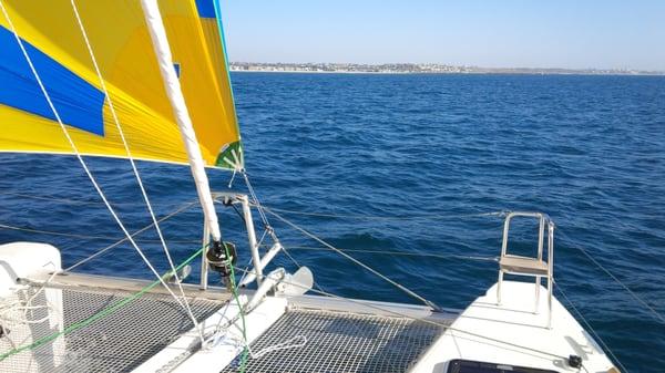 FLYING THE SPINNAKER ON OUR SAILING SCHOOL IN MARINA DEL REY