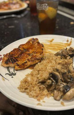 Salmon, rice and mushrooms