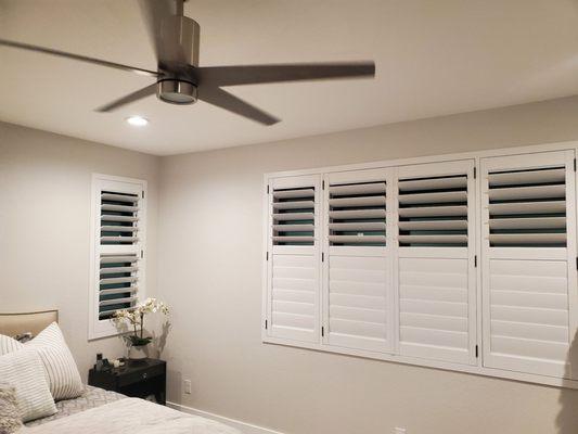 Gorgeous Hunter Douglas Shutters with a Modern Black Hinge to match the Door Hinges throughout the home.