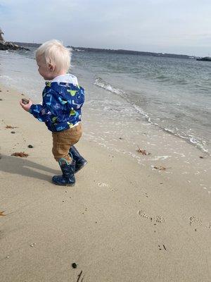 Finding cool rocks at the beach.