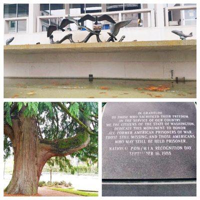 Du Pen Fountain and POW-MIA Memorial monuments.