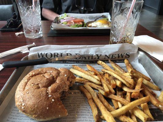 Hamburger with French fries