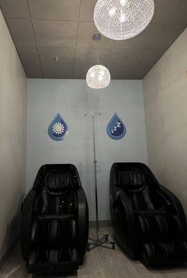 Hydration room with massage chairs