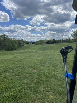 Looking down the par-5 4th hole with the clubhouse in the distance.