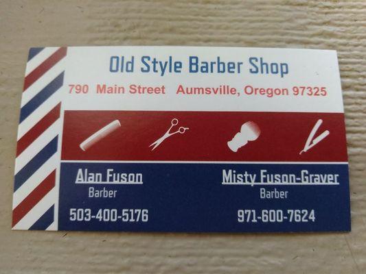 Business Card with our names and phone numbers and address.