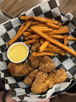 Chicken tenders and sweet potato fries