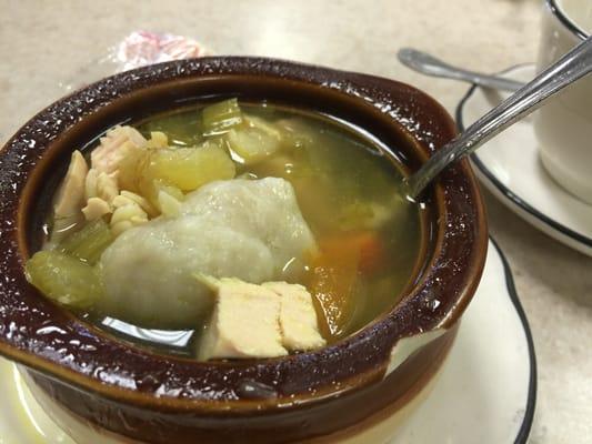 Delicious chicken orzo with meat dumpling soup