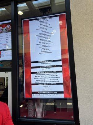 Menu of ice cream options