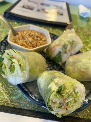 Fresh spring rolls with peanut sauce.