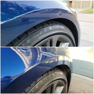 Before and after, passenger side fender.