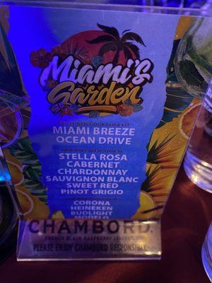 Drink menu