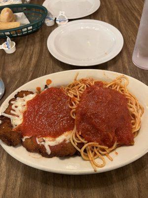 Chicken parm with spaghetti