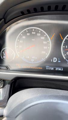 warning light on the dash within two hours of purchase. hidden by a low fuel light at the dealership.