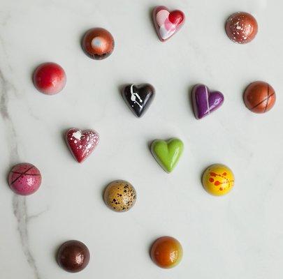 Hand-crafted assorted chocolates made with all natural ingredients.