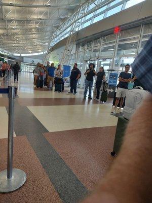 Long line at Budget Cleveland airport. I do not recommend using Budget at Cleveland airport unless you are ok spending three hours in line.