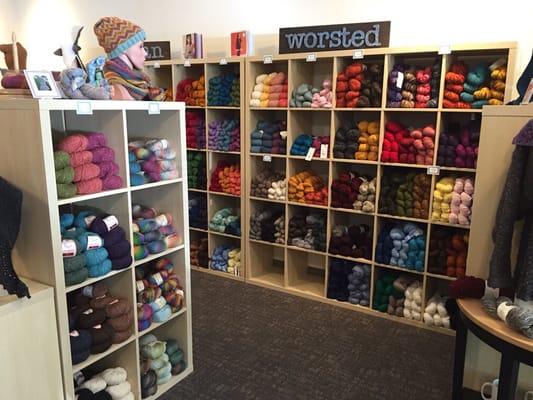 We carry many wonderful brands of yarn, but maintain a boutique feel with spacious walkways. You won't feel claustrophobic here.