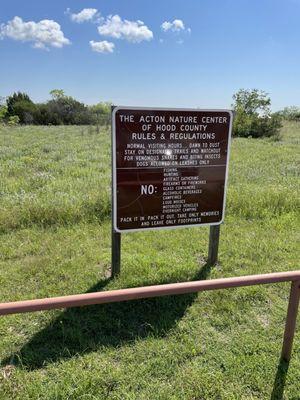 Rules for the nature center area.