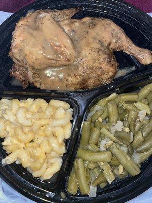 Cornish hen, Mac & cheese, green beans