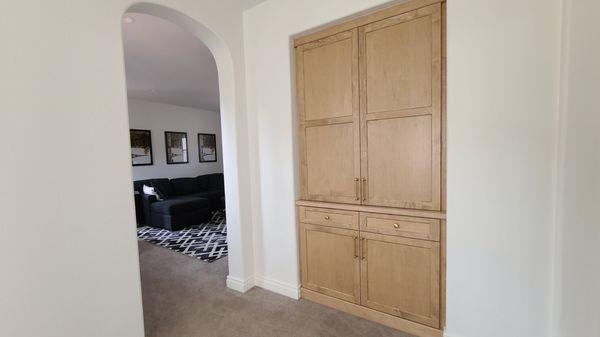 Upstairs linen closet.  I wanted furniture looking,  hutch with no toe kick