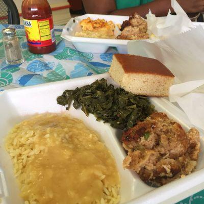 Collard Greens Yellow Rice Chicken Corn bread