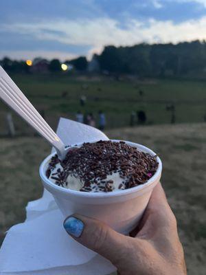 Butter crunch ice cream with chocolate Jimmie's!