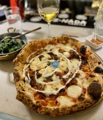 Wildly decadent pie with fried eggplant and fondue.