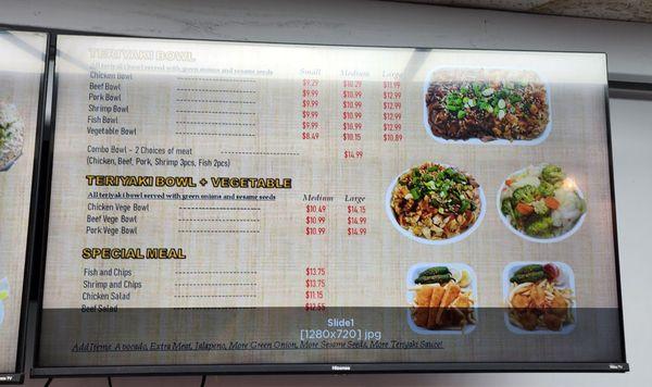 Teriyaki Menu as of 1-27-24